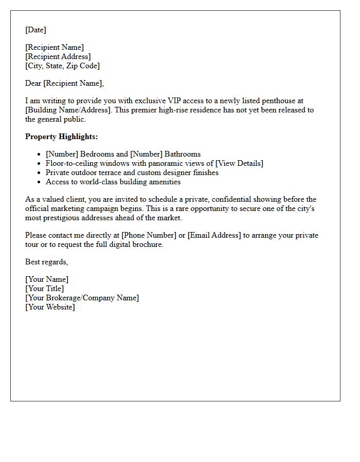 Just Listed High-Rise Penthouse VIP Access Letter
