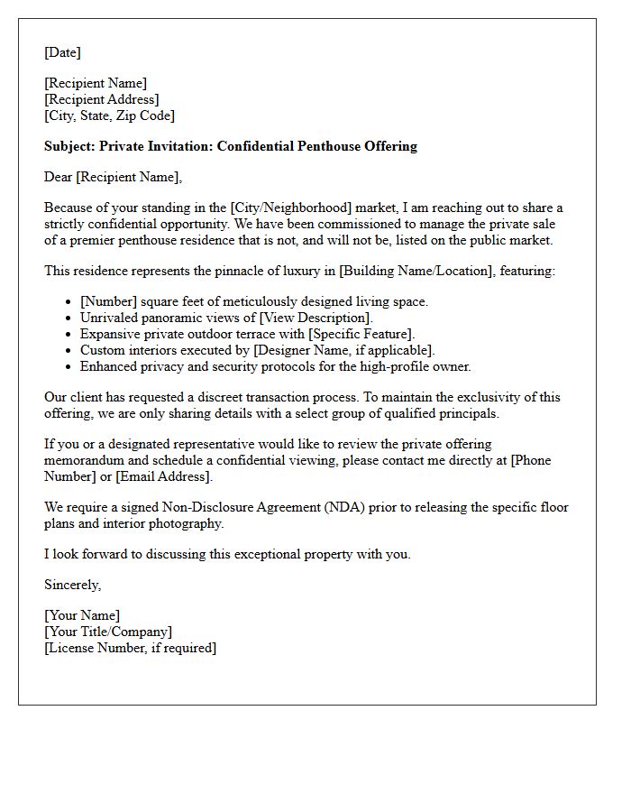 Elite Buyer Confidential Penthouse Listing Letter