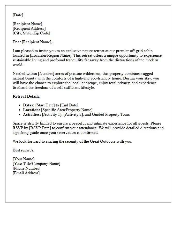 Off-Grid Cabin Real Estate Nature Retreat Invitation Letter