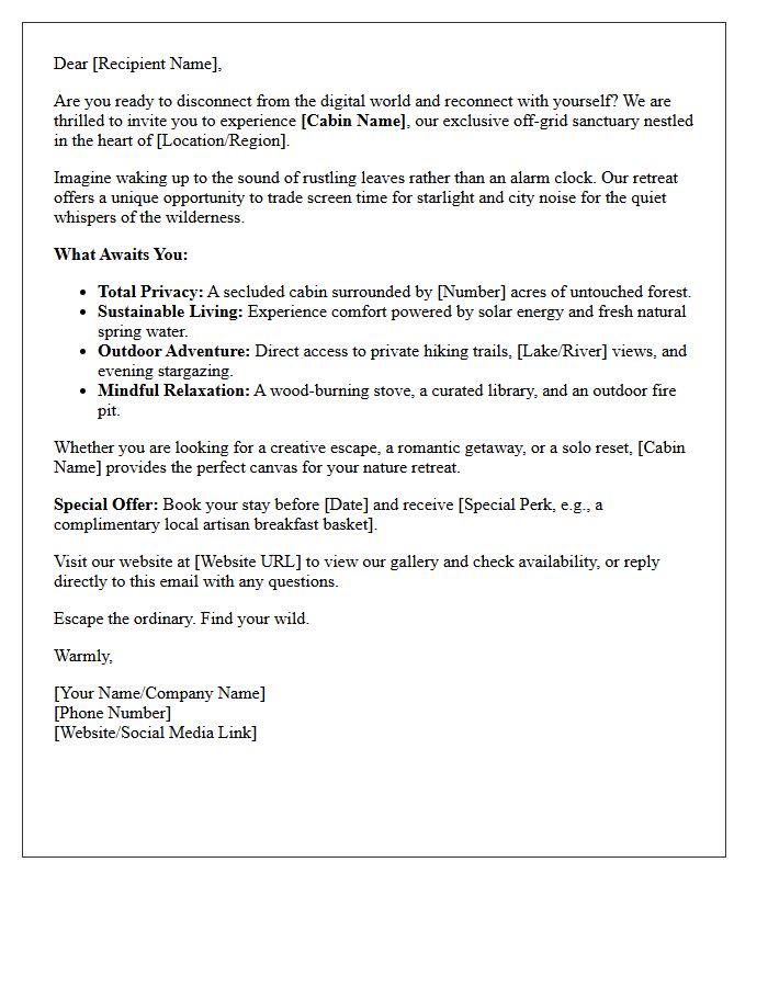 Discover Your Off-Grid Cabin Nature Retreat Letter