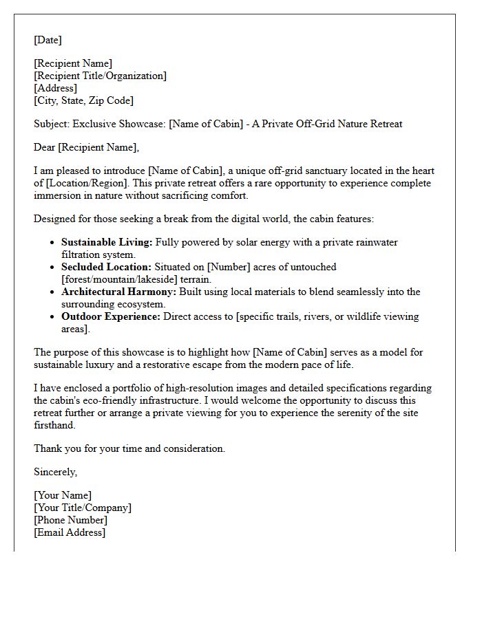 Private Off-Grid Cabin Nature Retreat Showcase Letter