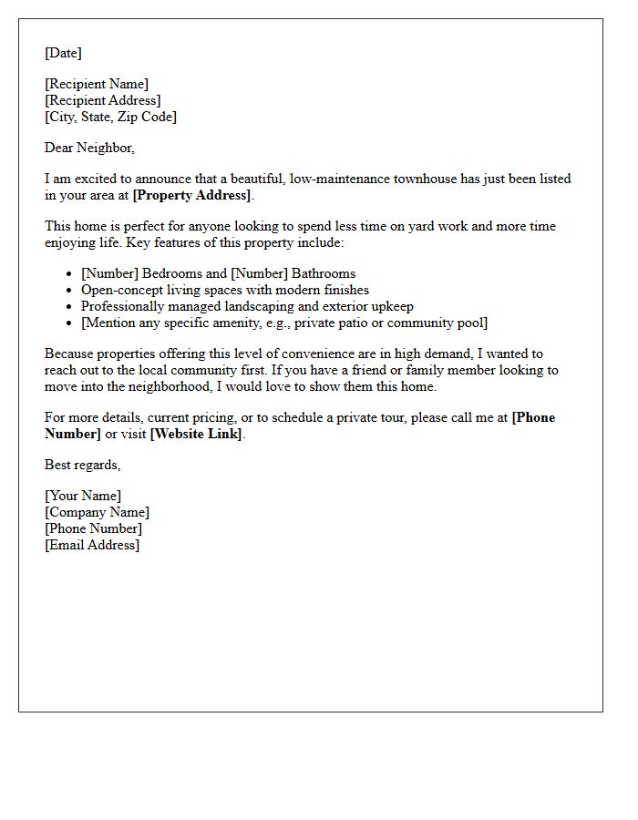 Just Listed Low Maintenance Townhouse Letter