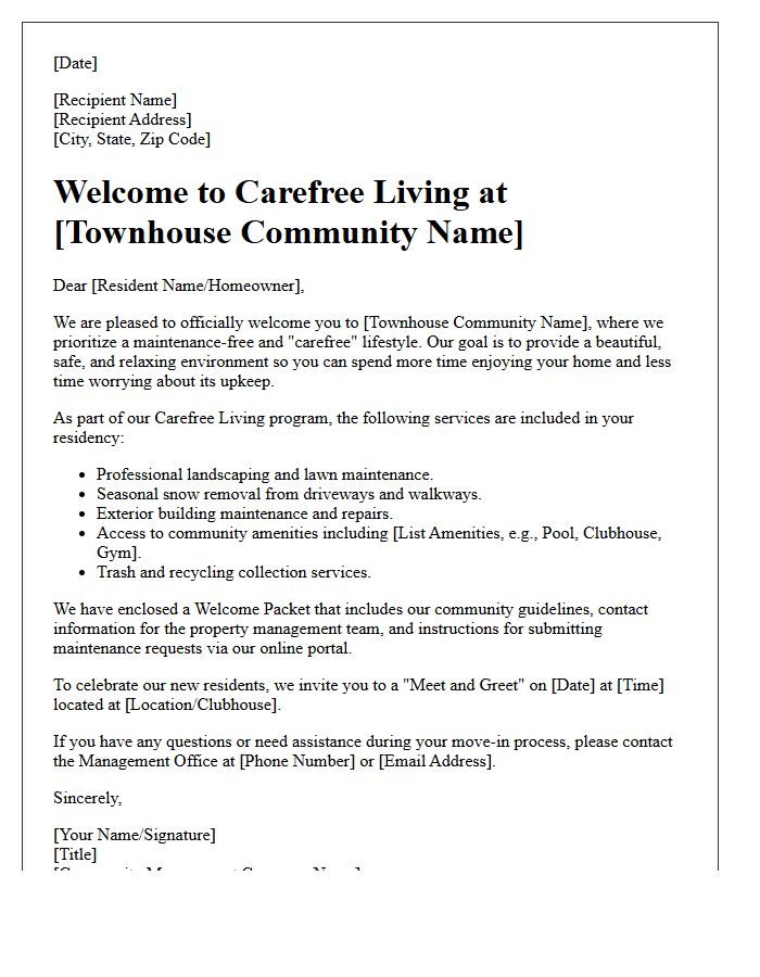 Carefree Living Townhouse Announcement Letter