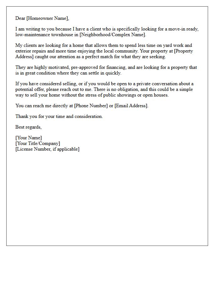 Move-In Ready Low Maintenance Townhouse Letter