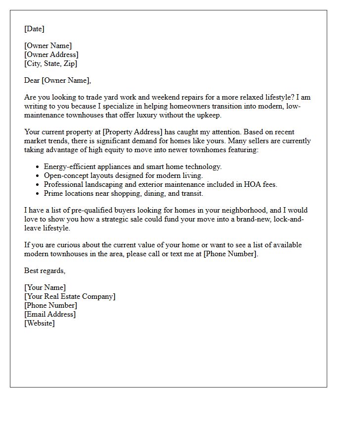 Modern Low Maintenance Townhouse Listing Letter