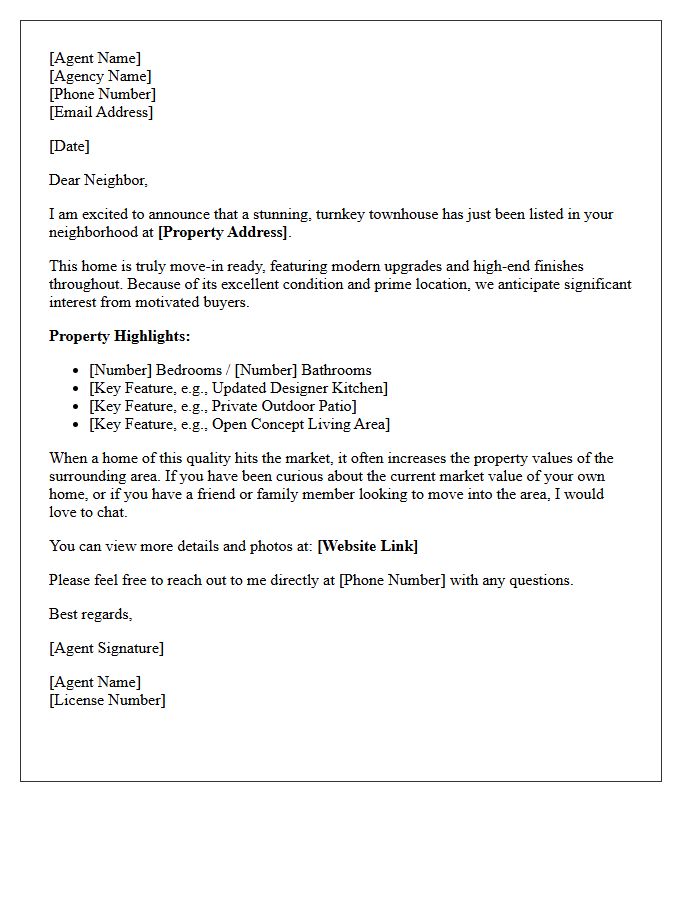 Turnkey Townhouse Just Listed Letter