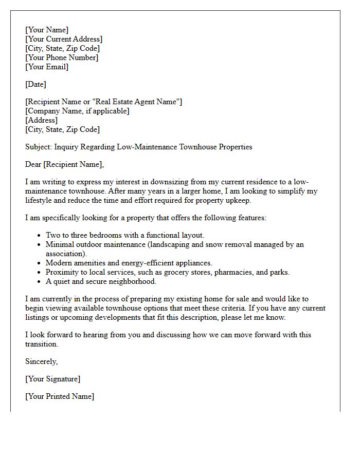 Downsize to Low Maintenance Townhouse Letter