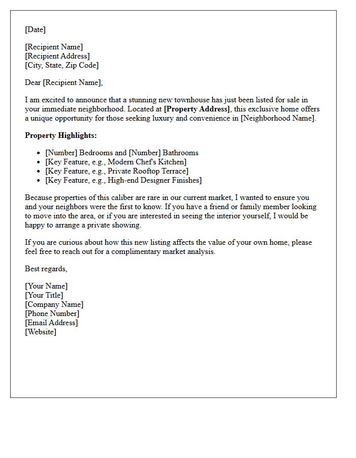 Exclusive Townhouse Just Listed Letter