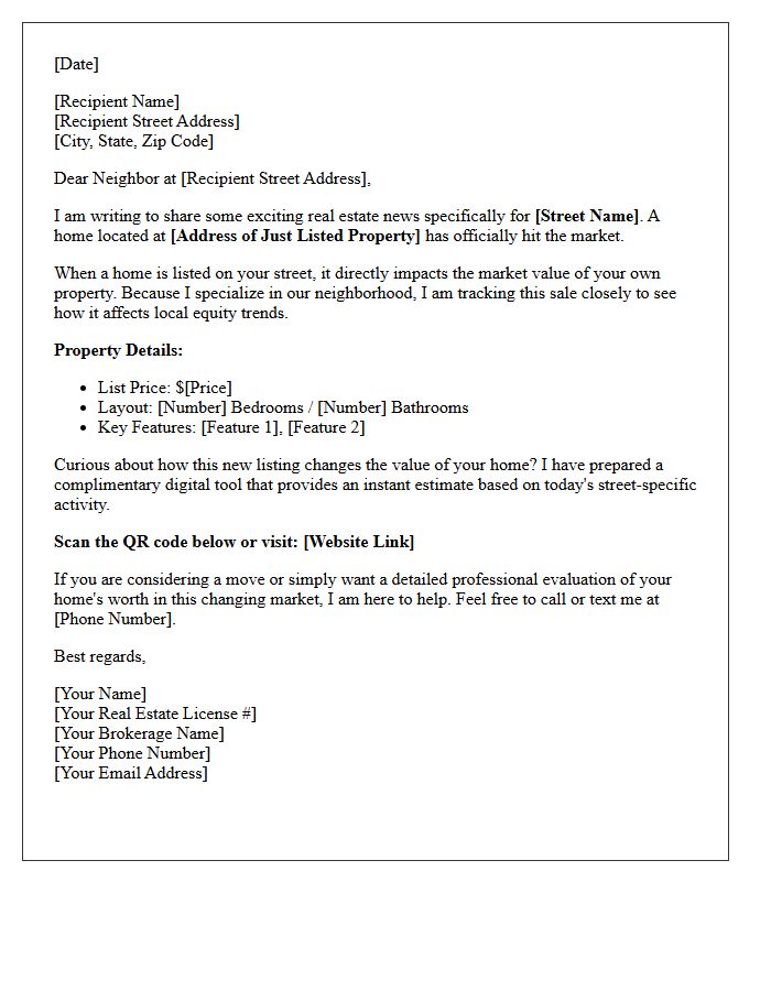 Your Street-Specific Just Listed Home Value Update Letter