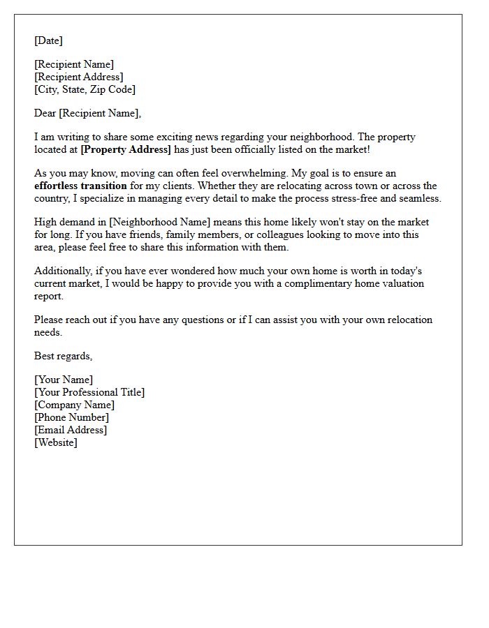 Effortless Transition Just Listed Relocation Letter