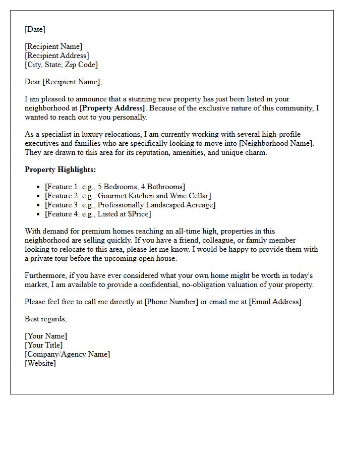Premium Neighborhood Just Listed Relocation Letter