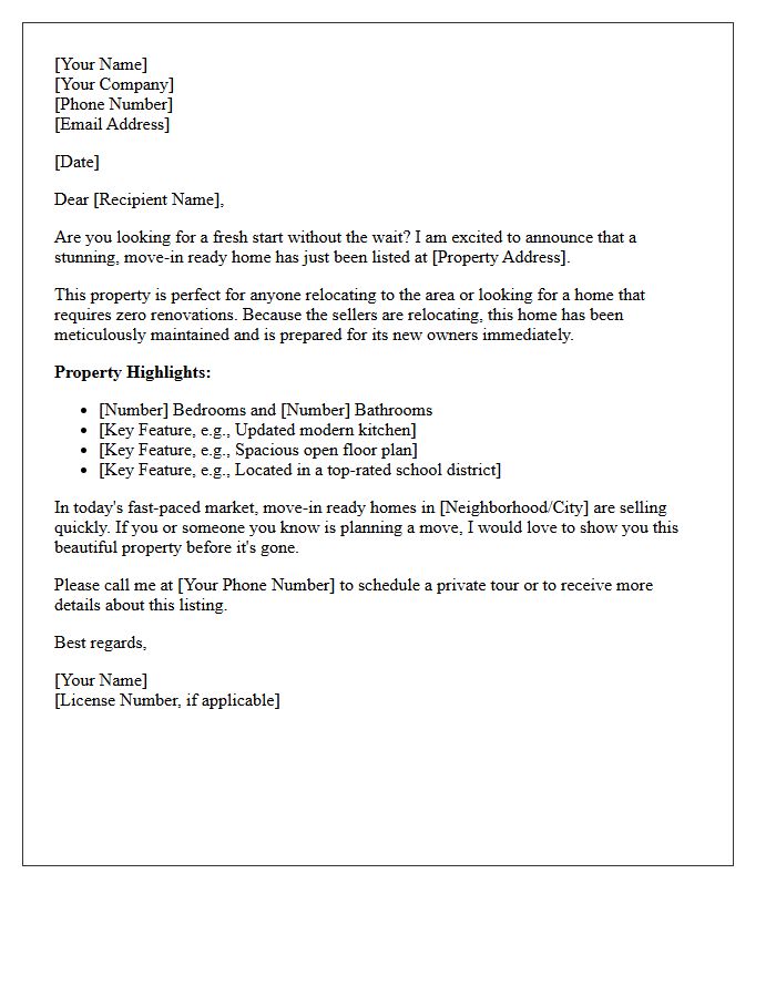 Move-In Ready Just Listed Relocation Letter