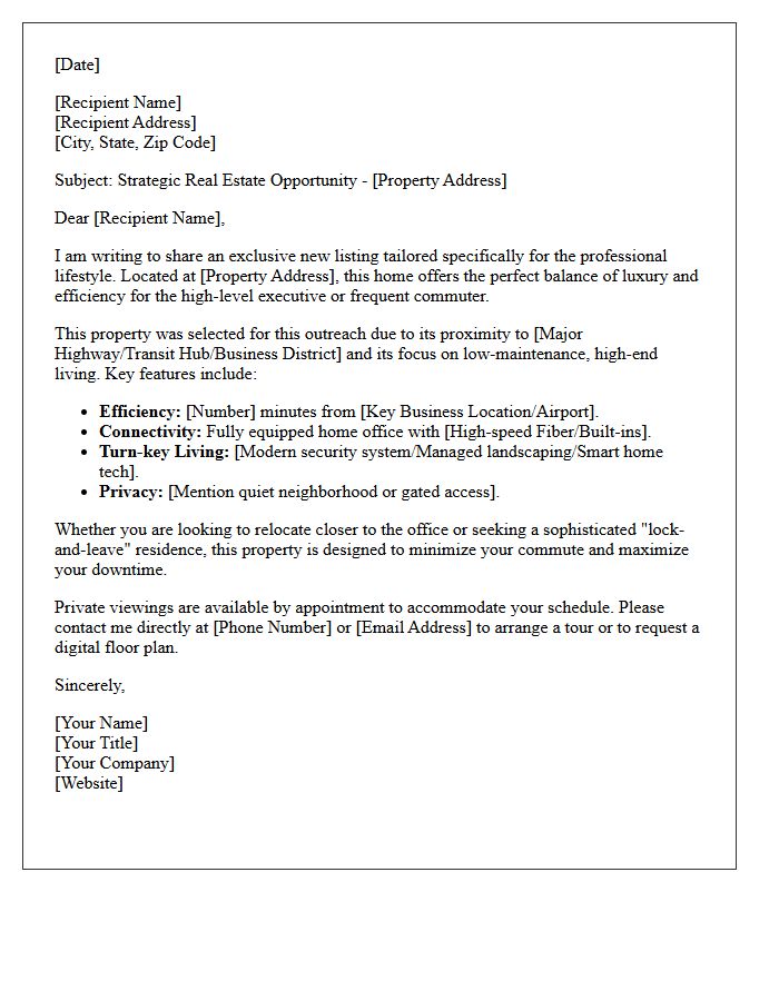 Executive Commuter Just Listed Relocation Letter