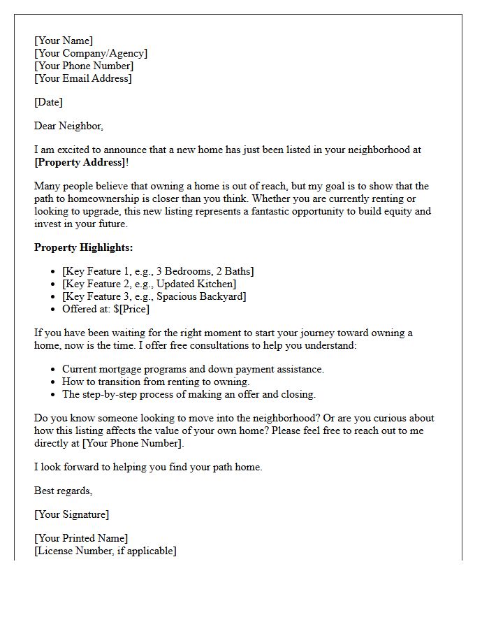 Path To Homeownership Just Listed Letter