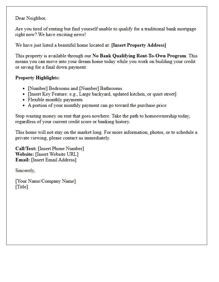 No Bank Qualifying Rent-To-Own Just Listed Letter