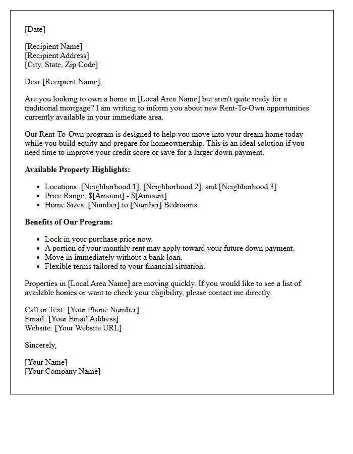 Local Area Rent-To-Own Home Availability Letter