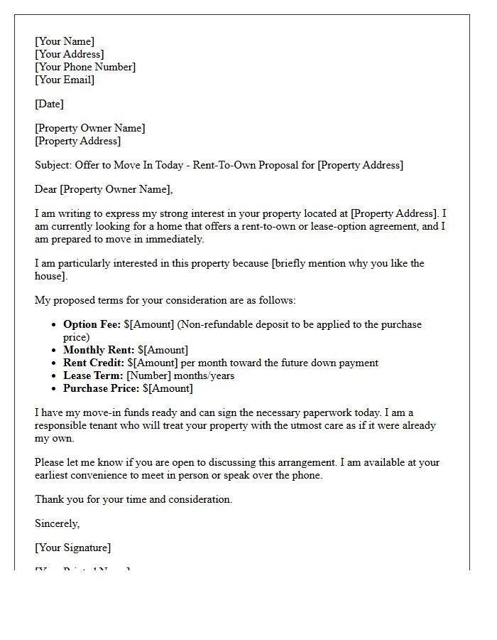 Move In Today Rent-To-Own Property Letter