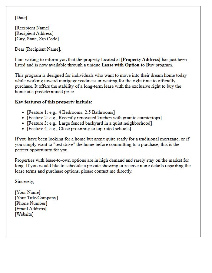 Lease With Option To Buy Just Listed Letter