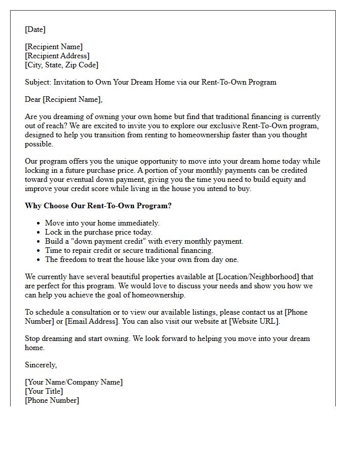 Your Dream Home Rent-To-Own Invitation Letter