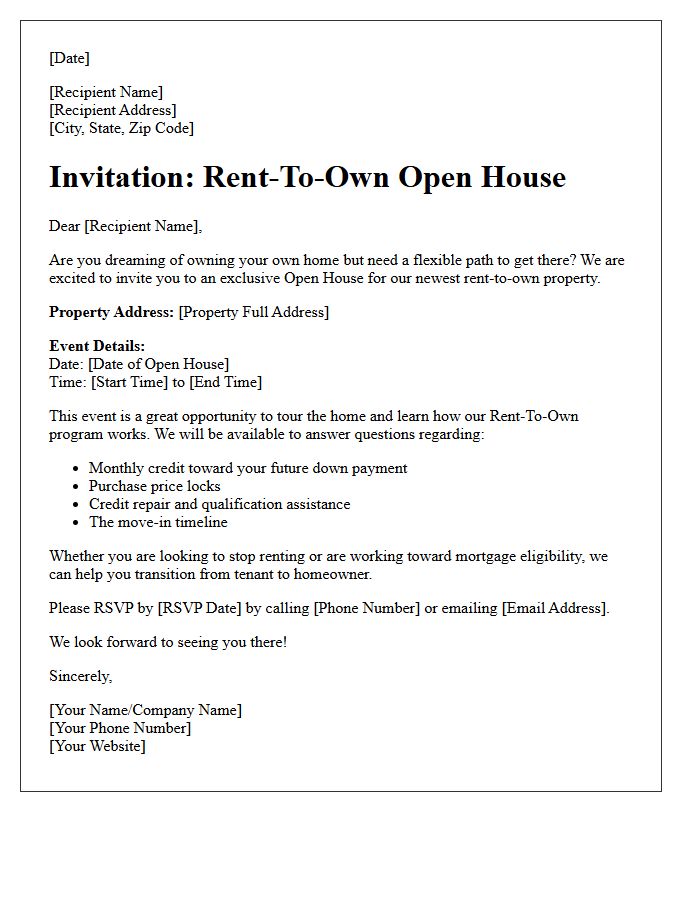 Rent-To-Own Property Open House Invitation Letter