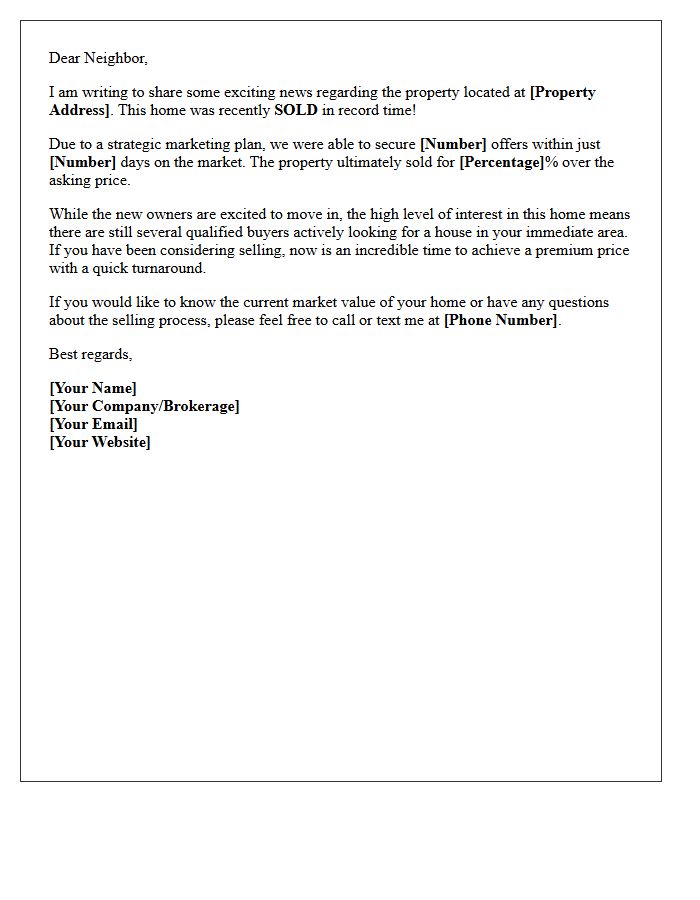 Quick Sale Multiple Offers Just Sold Letter