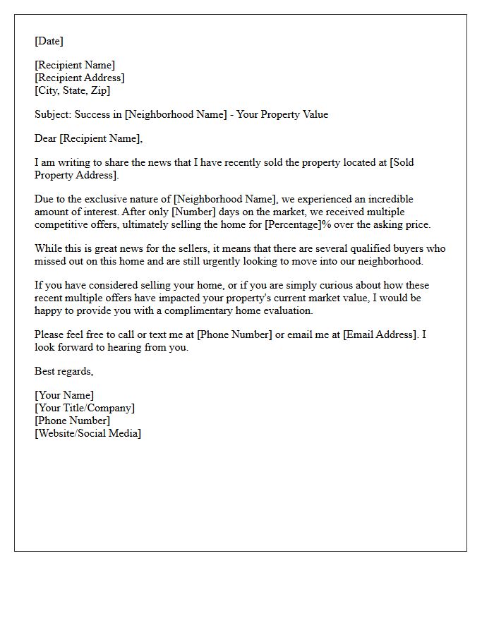 Exclusive Neighborhood Multiple Offers Just Sold Letter