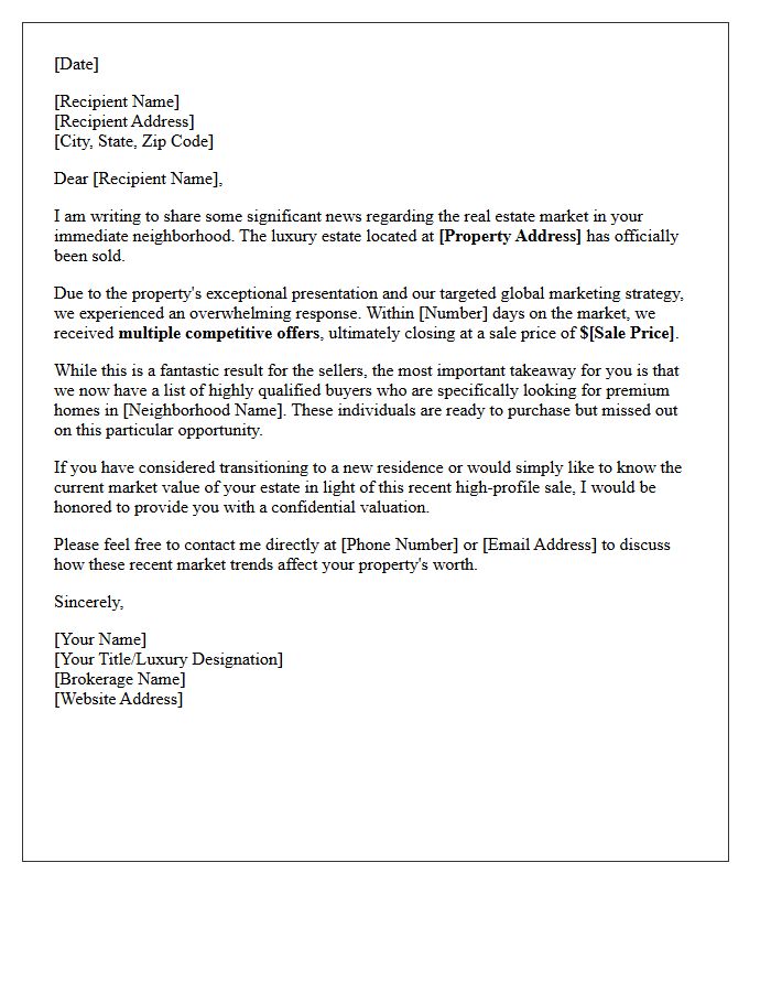 Luxury Property Multiple Offers Just Sold Letter