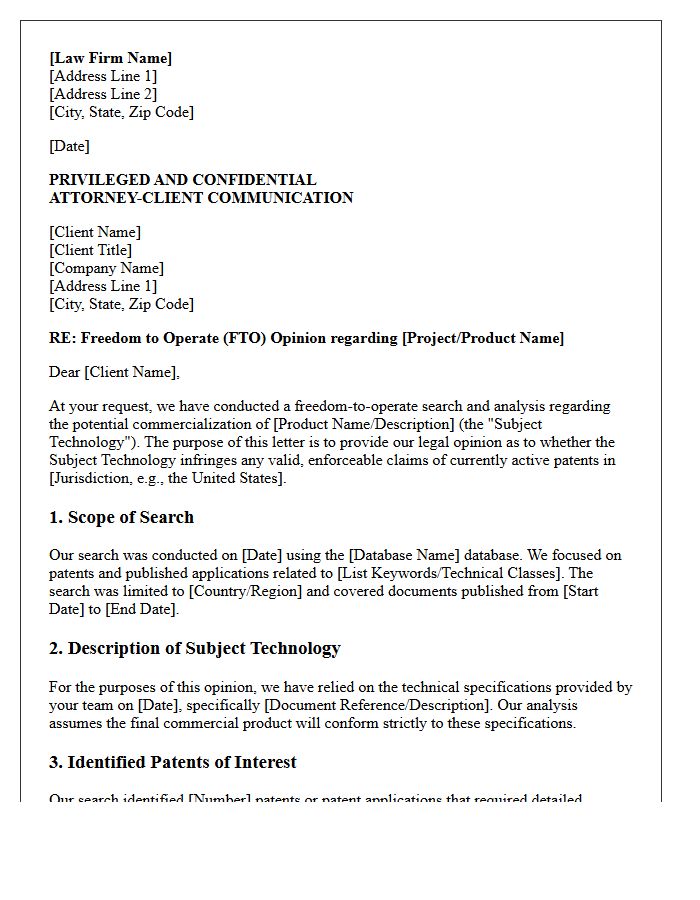 Freedom To Operate Clearance Opinion Letter