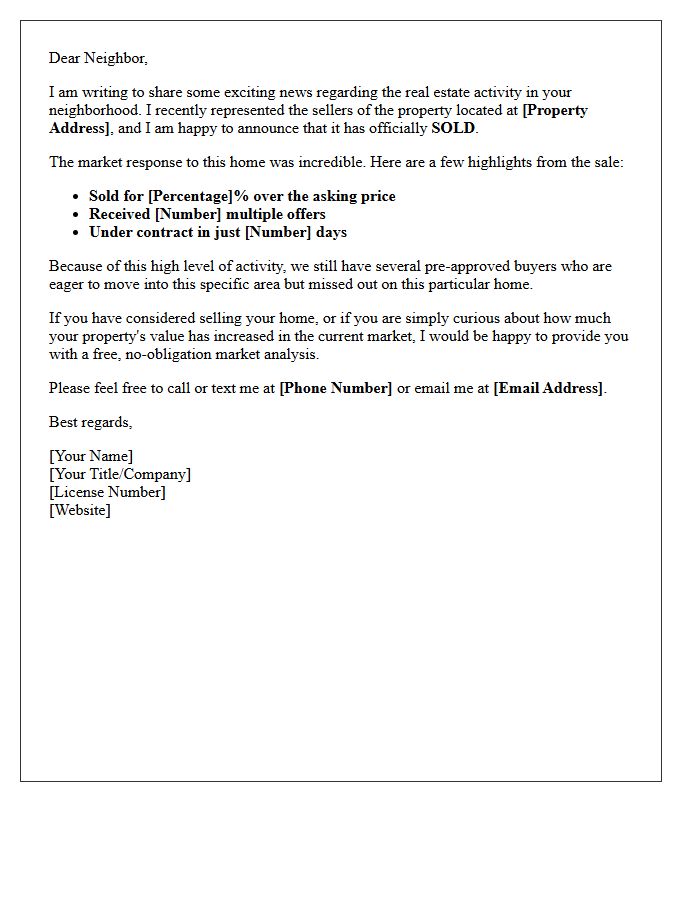 Over Asking Price Multiple Offers Just Sold Letter