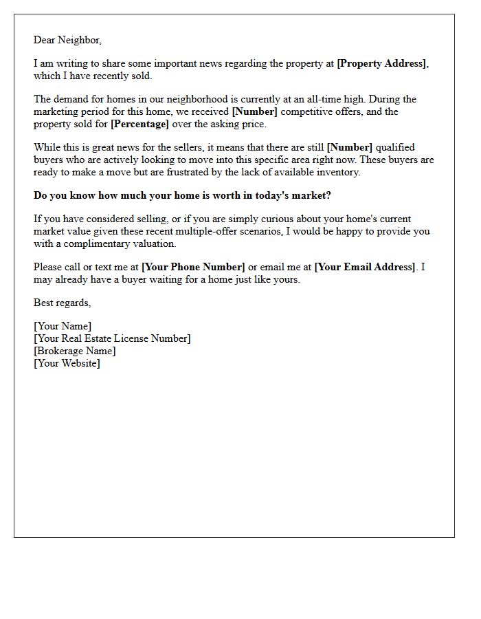 Urgent Inventory Multiple Offers Just Sold Letter