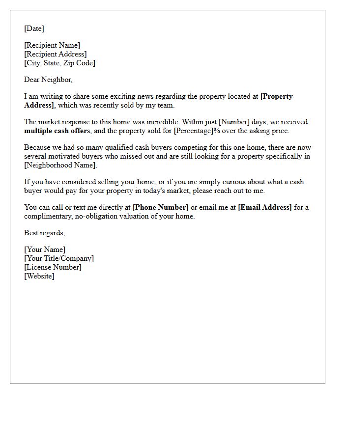 Cash Buyer Multiple Offers Just Sold Letter