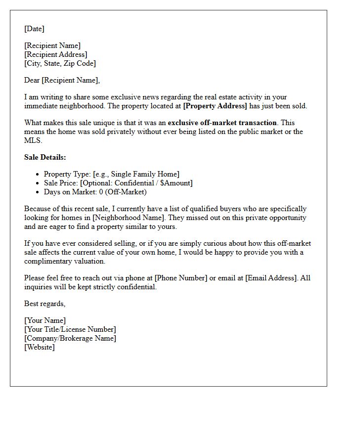 Exclusive Off-Market Just Sold Notification Letter