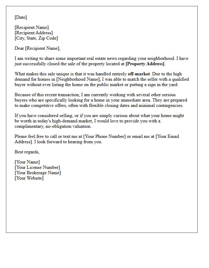 High Demand Off-Market Property Sold Letter