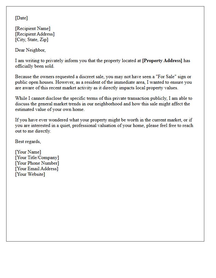 Discreet Just Sold Real Estate Letter