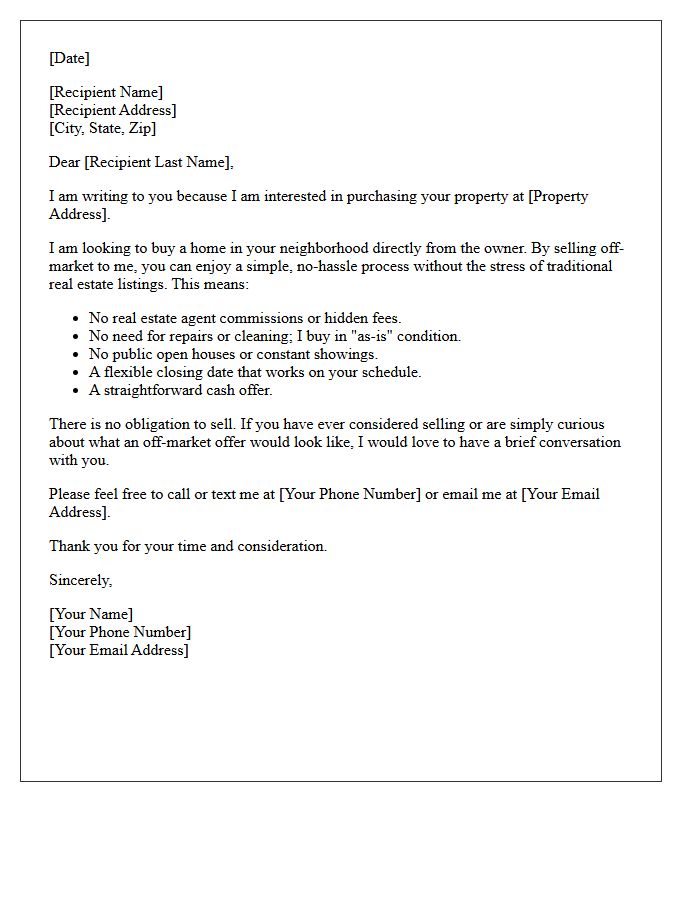 No Hassle Off-Market Home Sale Letter