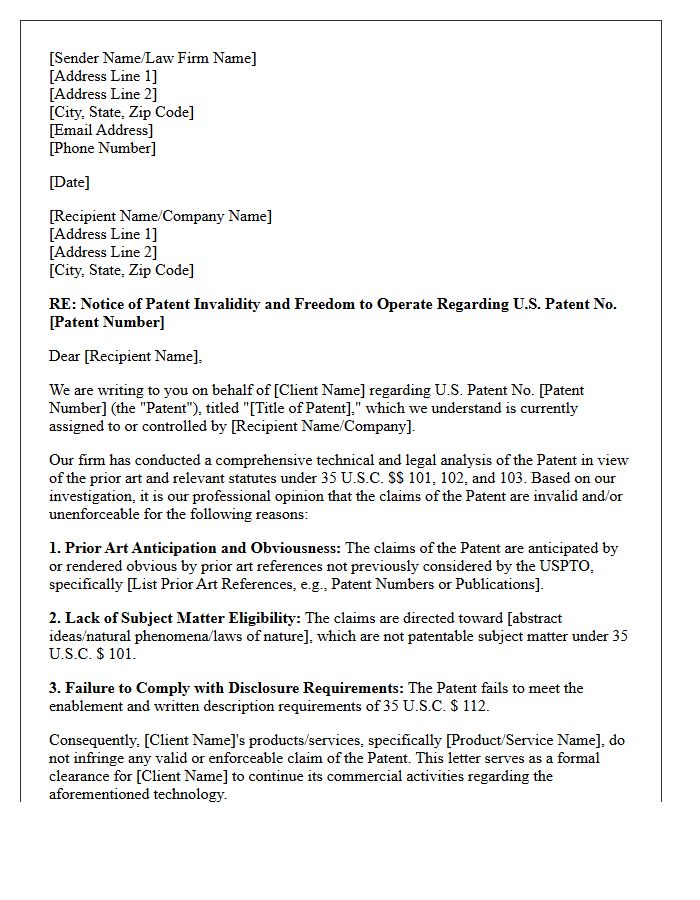 Patent Invalidity And Clearance Letter