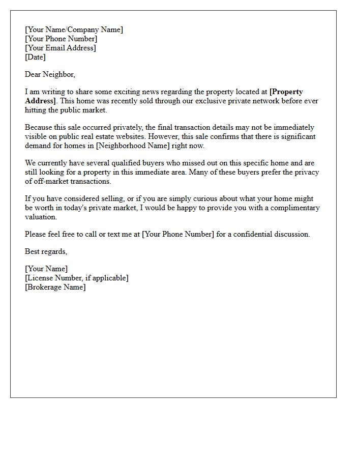 Private Network Just Sold Property Letter