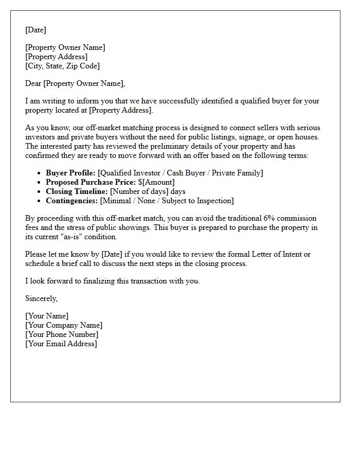 Off-Market Buyer Match Success Letter