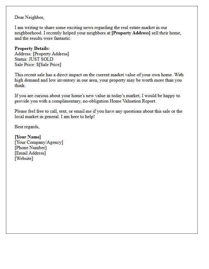 Neighborhood Value Update Just Sold Letter