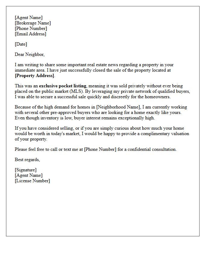 Exclusive Pocket Listing Sold Letter