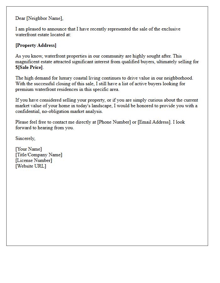 Exclusive Waterfront Estate Just Sold Letter