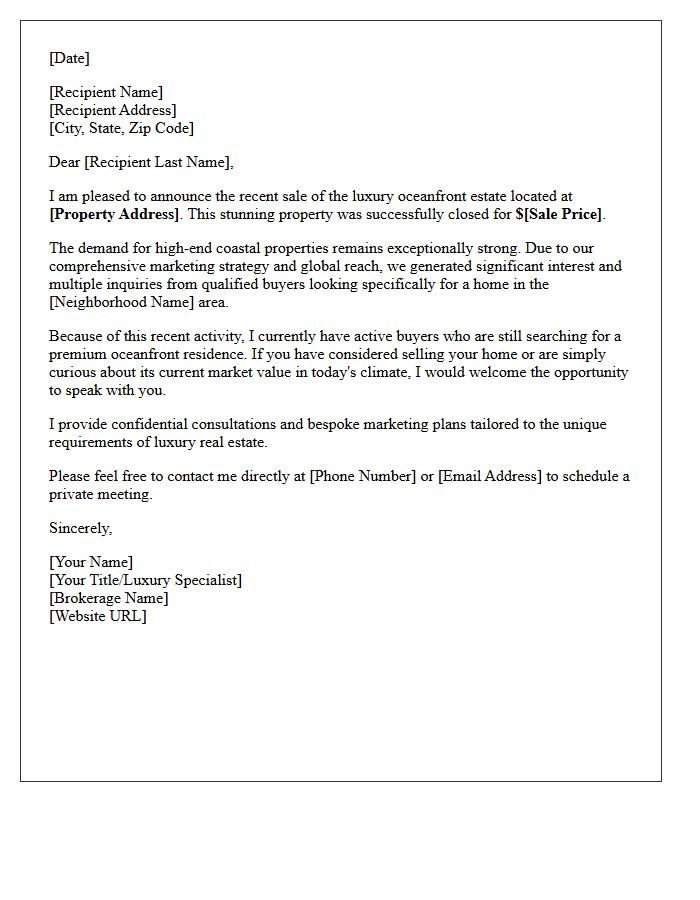 Recent Luxury Oceanfront Home Sale Letter