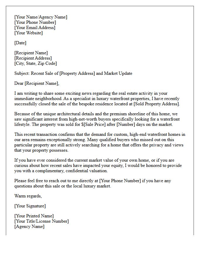 Bespoke Waterfront Home Sold Introduction Letter