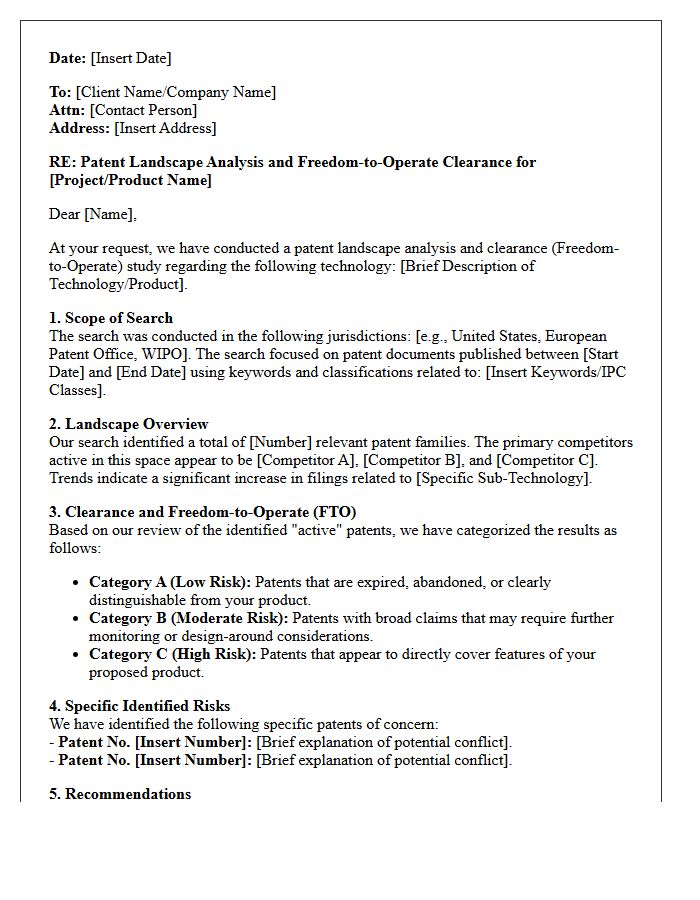 Patent Landscape And Clearance Letter