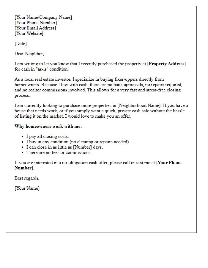 Quick Cash Sale Fixer-Upper Just Sold Letter