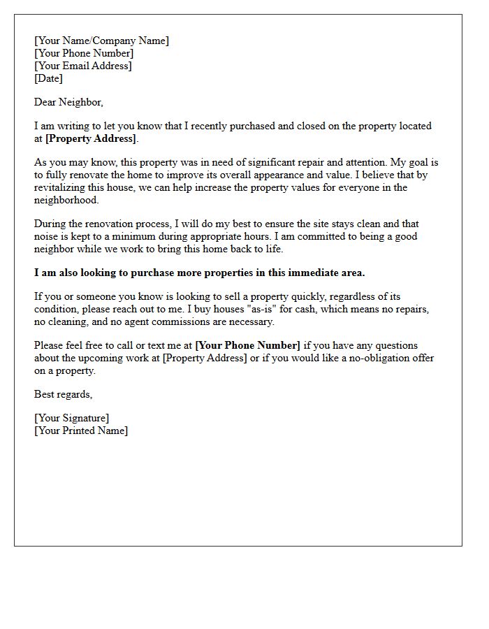 Distressed Property Just Sold Neighborhood Letter