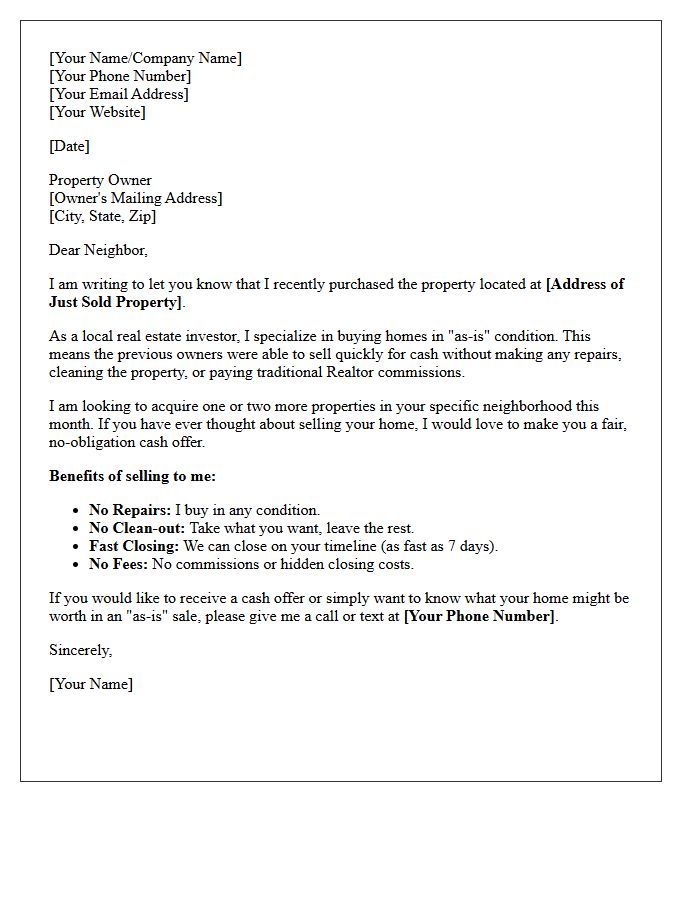 Investor Purchased Just Sold As-Is Home Letter