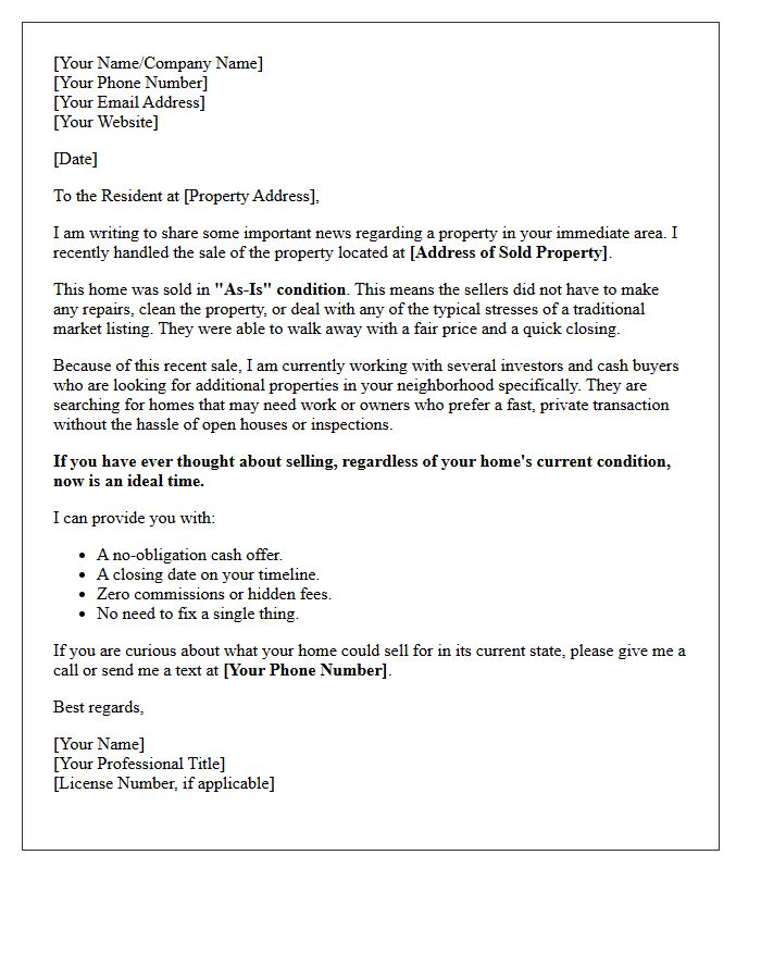 Distressed Property Just Sold As-Is Real Estate Letter