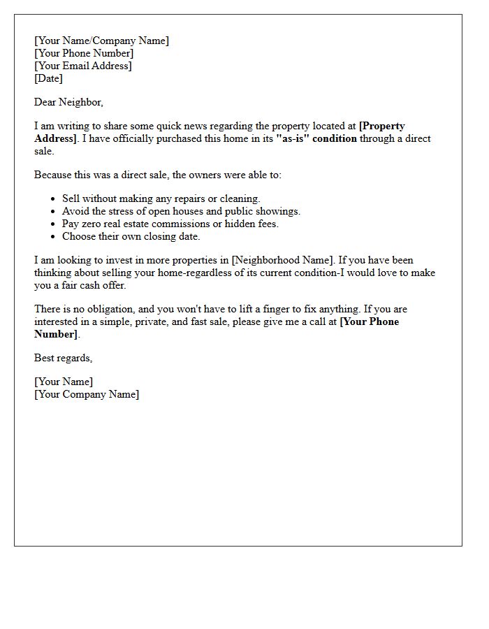 Direct Sale Just Sold As-Is Condition Letter