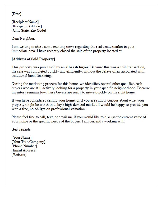 Just Sold All-Cash Buyer Notification Letter